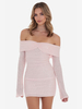 Robe moulante à paillettes en rose épaules dénudées manches longues mini robe de fête danniversaire pour femmes 2025