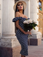 Robe moulante à pois sur lépaule Robe fourreau femme fendue