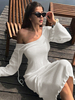 Robe moulante blanche à manches longues et col bijou chic Robe ajustée Robe fourreau