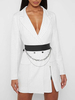 Robe moulante blanche à manches longues et col rabattu pour femme