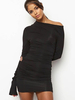 Robe Moulante Blanche Plissée Asymétrique Sexy À Manches Longues Femme