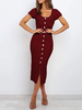 Robe moulante boutonnée à manches courtes Robe fourreau sexy à encolure dégagée