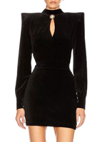 Robe Moulante Courte à Col Montant avec Manches Longues Coupe Cintrée Unicolore Robe Sexy