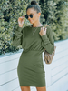 Robe Moulante Courte à Col Rond avec Manches Longues Coupe Cintrée Unicolore Robe Femme