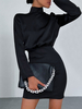 Robe Moulante Courte Amples à Col Montant avec Manches Longues Coupe Cintrée Unicolore Robe Sexy