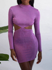 Robe Moulante Courte en Maille Femme avec Manches Longues à OL Montant Coupe Cintrée Unicolore Robe Sexy