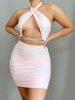 Robe Moulante Courte en Plis Femme avec Bretelles à Col Décolleté Coupe Cintrée Unicolore Robe Eté Robe Sexy