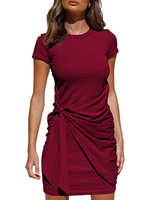 Robe Moulante Courte Eté à Col Rond avec Manches Courtes Coupe Cintrée à Lacets Unicolore Robe Eté Robe Sexy
