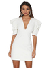 Robe Moulante Courte Eté Sexy à Col V avec Manches Courtes Amples Coupe Cintrée Unicolore Robe Eté Sexy