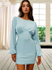 Robe Moulante Courte Femme à Col Rond avec Manches Longues Amples Coupe Cintrée Unicolore Robe Pull