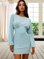 Robe Moulante Courte Femme à Col Rond avec Manches Longues Amples Coupe Cintrée Unicolore Robe Pull