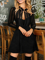 Robe Moulante Courte Femme à Col Rond avec Manches Longues Coupe Cintrée Bas Evasée Unicolore Robe de Soirée