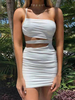 Robe Moulante Courte Femme avec Bretelle Coupe Cintrée avec Creusantes Unicolore Robe Sexy