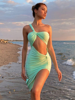 Robe Moulante Courte Femme avec Bretelle Coupe Cintrée Unicolore Sexy