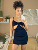 Robe Moulante Courte Femme avec Bretelles à Col Décolleté en V Coupe Cintrée Creusante Unicolore Robe Eté Robe Sexy