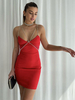 Robe Moulante Courte Femme avec Bretelles à Col Décolleté en V Coupe Cintrée Unicolore
