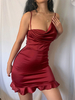 Robe Moulante Courte Femme avec Bretelles à Col Décolleté en V Coupe Cintrée Unicolore Robe Sexy