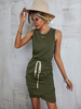 Robe Moulante Courte Femme avec Bretelles à Col Rond Coupe Cintrée à Lacets Unicolore