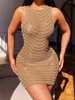 Robe Moulante Courte Femme avec Bretelles à Col Rond Coupe Cintrée en Paillette Unicolore Robe Sexy