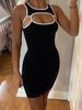 Robe Moulante Courte Femme avec Bretelles à Col Rond Ouvert Sur Davant Coupe Cintrée Bicolores Robe Eté Sexy