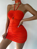 Robe Moulante Courte Femme avec Bretelles avec Epaule Dénudée Coupe Cintrée Unicolore Robe Sexy