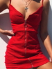 Robe Moulante Courte Femme avec Bretelles Coupe Cintrée à Zip Unicolore Robe Sexy