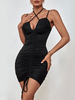 Robe Moulante Courte Femme avec Bretelles Coupe Cintrée Unicolore Robe Sexy