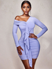 Robe Moulante Courte Femme avec Epaule Dénudée Coupe Cintrée avec Manches Longues Coupe Cintrée Unicolore
