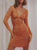 Robe Moulante Courte Femme avec Manches Longues à Col Décolleté en V Coupe Cintrée avec Creusante Unicolore Robe Sexy