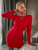 Robe Moulante Courte Femme avec Manches Longues à Col Rond Coupe Cintrée avec Dos Nu à Lacets Unicolore Robe Sexy