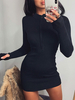 Robe Moulante Courte Femme avec Manches Longues à Zip Coupe Cintrée Unicolore Robe Sexy