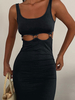 Robe Moulante Courte Femme en Plis avec Bretelles à Col Rond Coupe Cintrée Creusante Robe Sexy