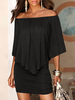 Robe Moulante Courte Femme Eté avec Volant à Col Décolleté avec Manches Mi-longue Coupe Cintrée Unicolore Robe Moulante Chic