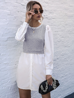 Robe Moulante Courte Femme Eté Sexy à Col Rond avec Manches Longues Bicolores Robe Eté Robe Chemisier