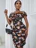 Robe Moulante Courte Femme Imprimé avec Manches Courtes avec Epaule Dénudée Coupe Cintrée