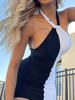Robe Moulante Courte Imprimé avec Bretelles à Col Décolleté avec Epaule Dénudée Coupe Cintrée Bicolores Robe Eté Sexy
