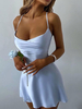 Robe Moulante Courte Sexy Femme en Satin avec Bretelles à Col V Coupe Cintrée Unicolore