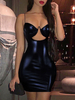 Robe Moulante en Cuir Robe Sexy Avec Bretelles Robe de Soirée Noire
