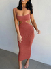 Robe Moulante en Maille Femme Mi-longue Coupe Cintrée avec Bretelles à Col Décolleté Coupe Cintrée Creusante Robe Sexy