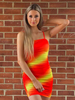 Robe Moulante en Plis Courte avec Bretelles à Col Carré Coupe Cintrée Bicolores Robe Sexy Robe Sexy