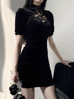 Robe Moulante Femme avec Manches Courte à Col Montant Croisé Silhouette Coupe Cintrée Unicolore Robe Femme