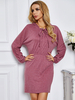 Robe Moulante Femme avec Manches Longues à Capuche à Lacets Silhouette Rose Coupe Cintrée Elastique Unicolore Robe Femme