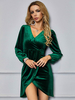 Robe Moulante Femme avec Manches Longues à col V Silhouette Coupe Cintrée Velours Côtelés Vernis Fente sur Le Devant Unicolore Robe Femme
