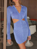 Robe Moulante Femme Courte Sexy à Col Revers avec Manches Longues avec Boutons Unicolore Robe Eté Robe Sexy