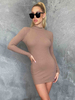 Robe Moulante Femme Côtelé avec Manches Longues à Col Montant Silhouette Unicolore Coupe Cintrée Robe Femme
