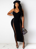 Robe Moulante Femme Longue avec Bretelles Coupe Cintrée à Col V Creusante Unicolore Robe Sexy