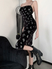 Robe Moulante Femme Sans Manches à Col Carré Silhouette Coupe Cintrée Imprimé Les Papillons Fente Latérale Robe Femme