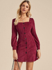 Robe moulante Femmes à Manches Longue Lanterne Silhouette à Col Carré Unicolore Coupe Cintrée Fermeture avec Les Boutons Robe moulante Femmes