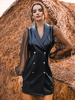 Robe moulante Femmes à Manches Longue Lanterne Transparente Dentelles Silhouette à Col Revers Unicolore Coupe Cintrée Fermeture avec Les Boutonnages à Cuir Synthétique Vernis Robe moulante Femmes