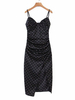 Robe Moulante Femmes en Pois Fente Latérale Sans Manches Coupe Cintrée à Col V Bicolores Silhouettes